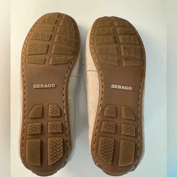 Sebago Tan and White Moccasins with Contrast Stitching - Picture 5 of 7